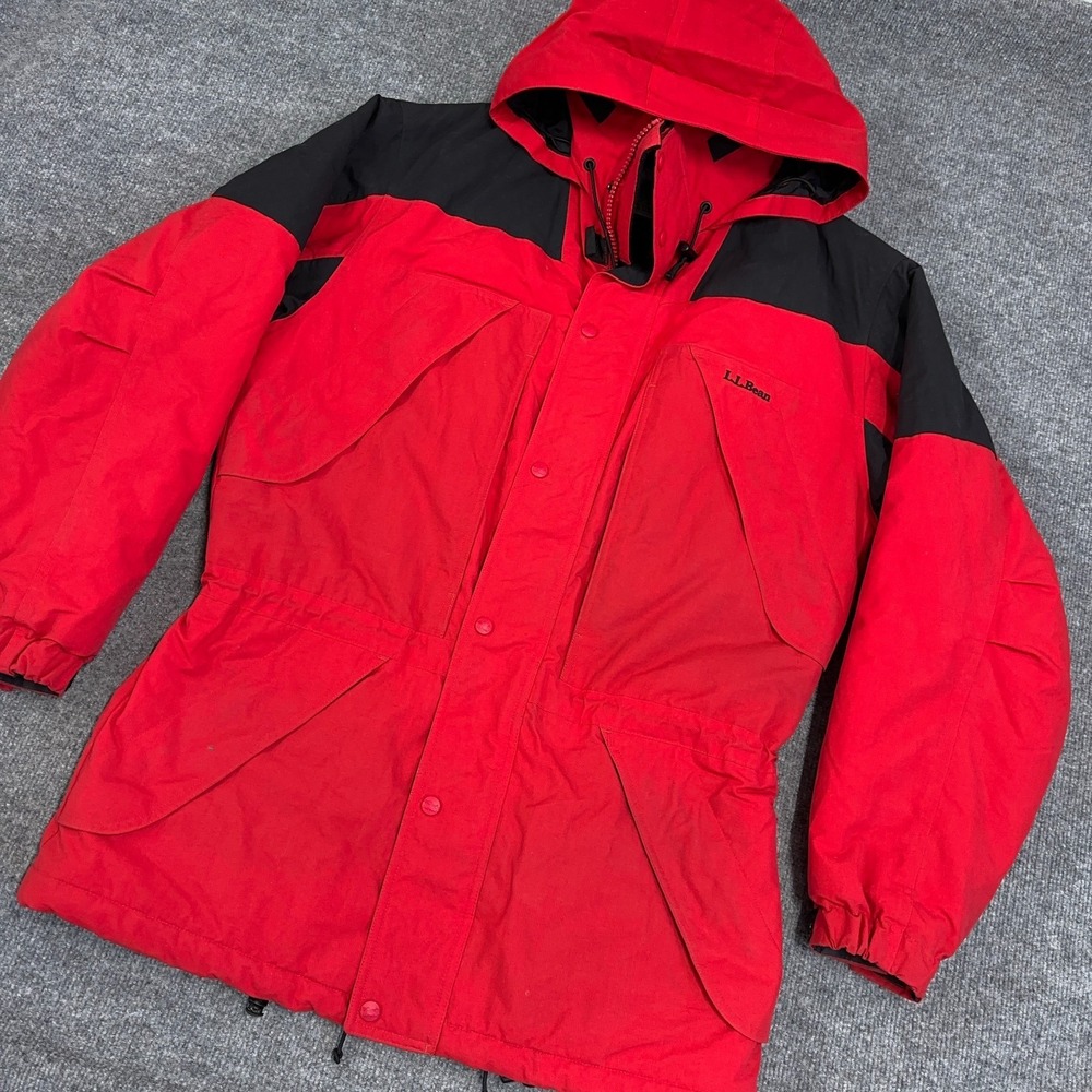 LL‎ Bean Ski Jacket Men MT Red Black Vintage Insulated Parka Hood Outdoor *READ*